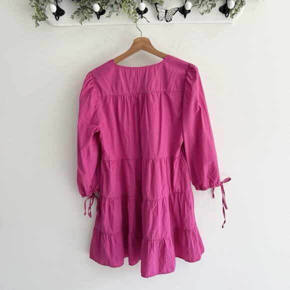 Zara Pink Tiered Mini Dress With Tie Sleeves Medium BB4944 - Picture 4 of 4